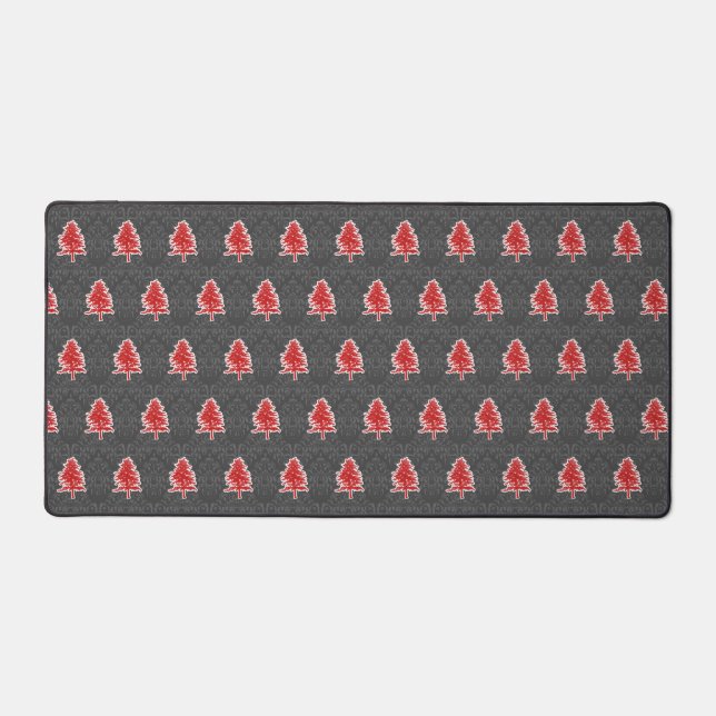 Artistic Christmas Tree Pattern Red Grey Holiday  Desk Mat (Front)