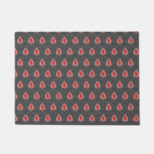 Artistic Christmas Tree Pattern Red Grey Holiday  Doormat