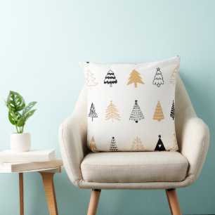 Artistic Christmas Tree Pillow in Black, White & G