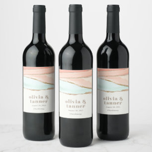 Artistic Coastal Watercolor Abstract Wedding Wine Label