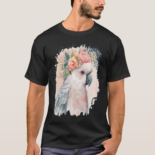Artistic Cockatoo Parrot Bird Flower Crown Pet Bir T-Shirt (Front)