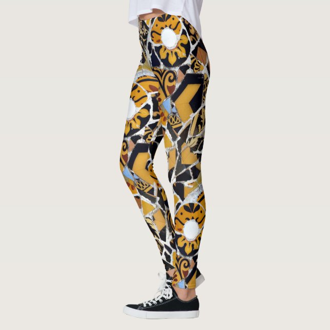 Artistic Collage of Broken Tiles-Brown Blue Black Leggings (Left)