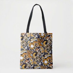 Artistic Collage of Broken Tiles-Brown Blue Black Tote Bag