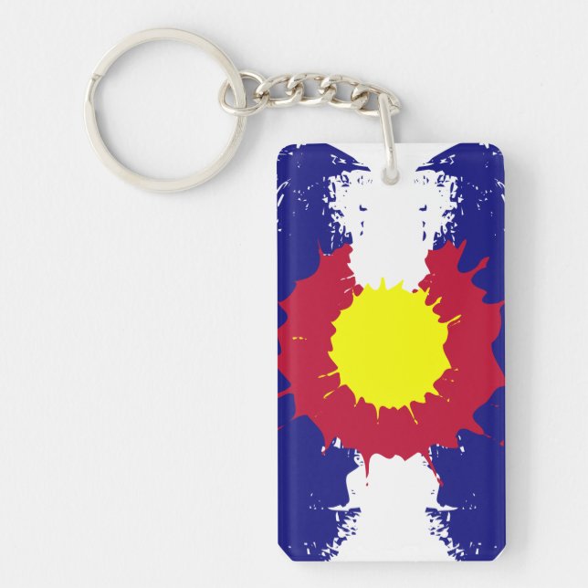 Artistic Colorado flag paint splatter keychain (Front)