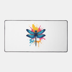 Artistic Colorful Pop Art painted Dragonfly Desk Mat