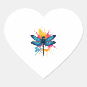 Artistic Colorful Pop Art painted Dragonfly Heart Sticker