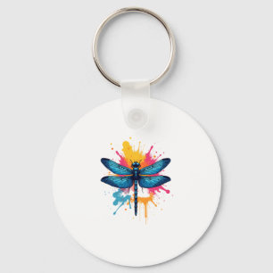 Artistic Colorful Pop Art painted Dragonfly Keychain