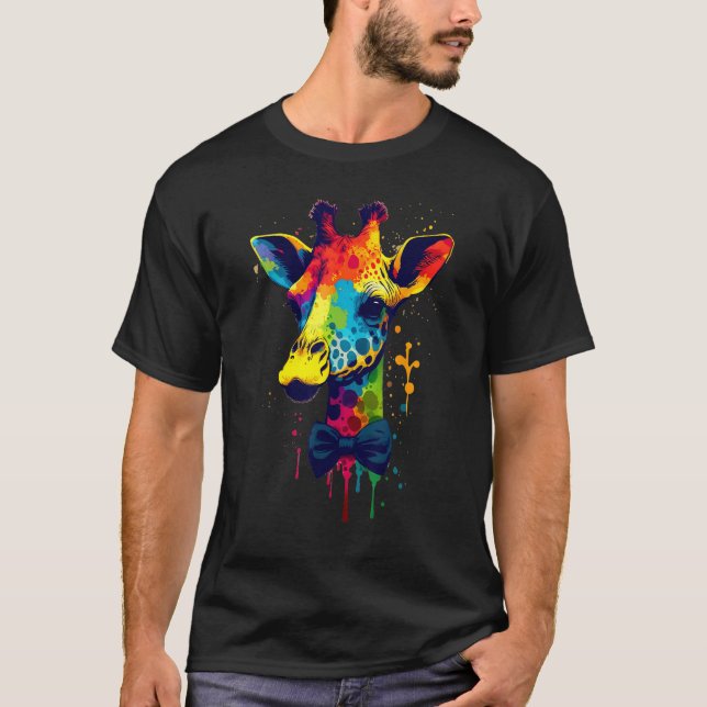 Artistic Colorful Pop painted Giraffe 1 T-Shirt (Front)