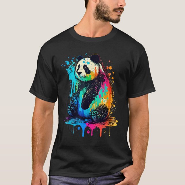Artistic Colorful Pop painted Panda T-Shirt (Front)
