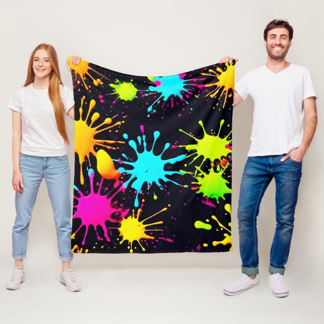 Artistic Colour Burst with Dripping Paint Fleece Blanket (In Situ)