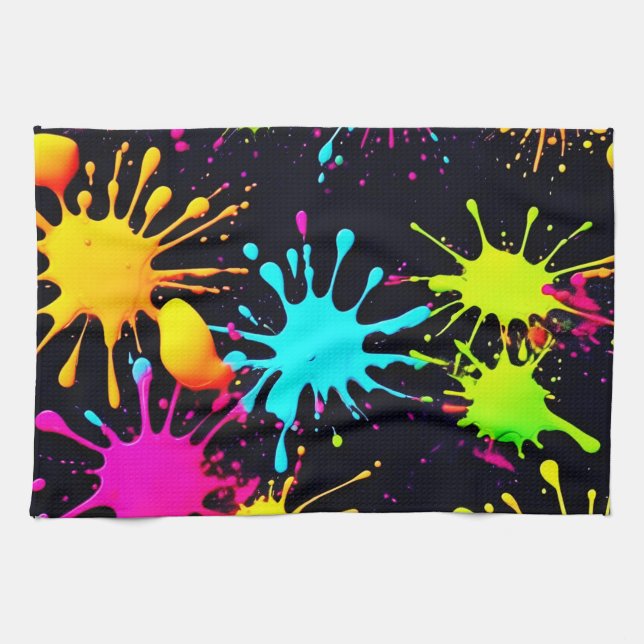 Artistic Colour Burst with Dripping Paint Kitchen Towel (Horizontal)