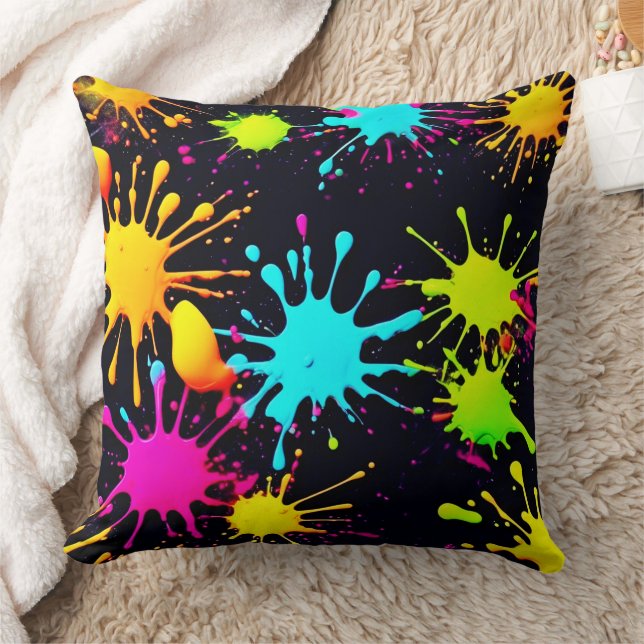Artistic Colour Burst with Dripping Paint Throw Pillow (Blanket)