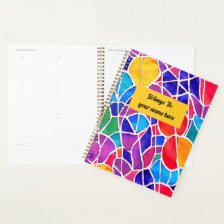 Artistic colourful abstract geometric personalized planner