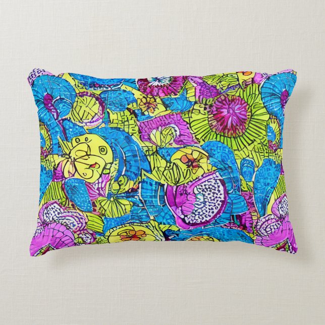 Artistic colourful cute happy abstract and fruits accent pillow (Front)