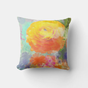 Artistic colourful floral throw pillow