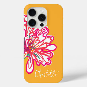 Artistic Colourful Flower Customized Name iPhone 15 Pro Case
