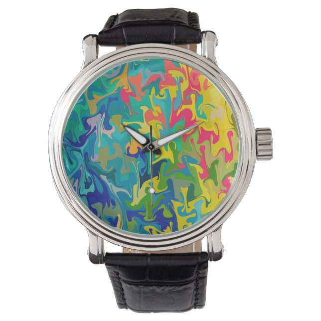 Artistic Colourful painted ink fluid pattern Watch (Front)
