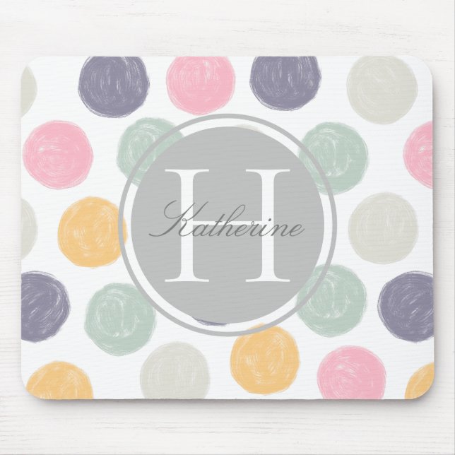 artistic colourful pastel polka dot double monogra mouse pad (Front)