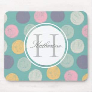 artistic colourful pastel polka dot double monogra mouse pad