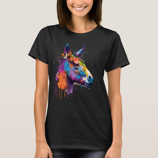 Artistic Colourful Pop Art painted Donkey T-Shirt (Front)