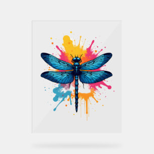Artistic Colourful Pop Art painted Dragonfly Acrylic Sign