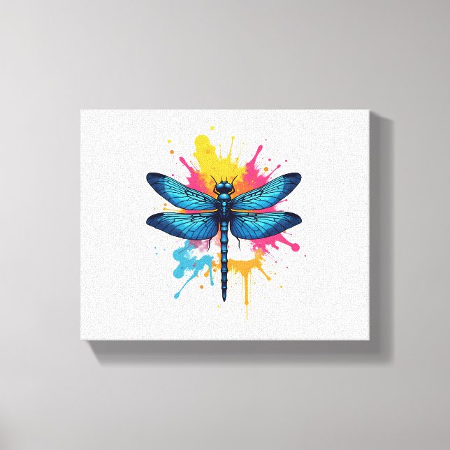 Artistic Colourful Pop Art painted Dragonfly Canvas Print (Front)
