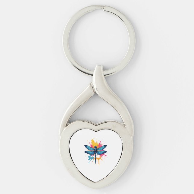 Artistic Colourful Pop Art painted Dragonfly Keychain (Front)