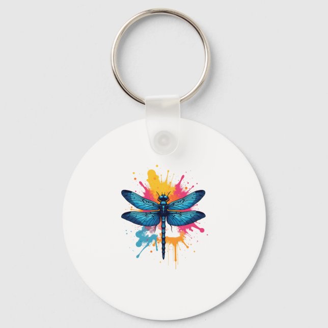 Artistic Colourful Pop Art painted Dragonfly Keychain (Front)