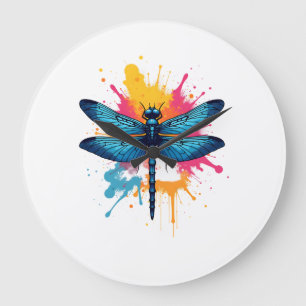 Artistic Colourful Pop Art painted Dragonfly Large Clock
