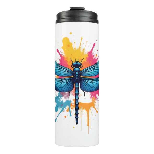 Artistic Colourful Pop Art painted Dragonfly Thermal Tumbler (Front)