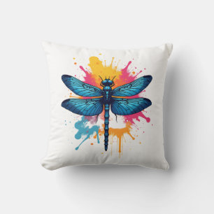 Artistic Colourful Pop Art painted Dragonfly Throw Pillow