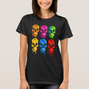 Artistic Colourful Skull Wax Drip Painting Groovy T-Shirt