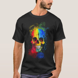 Artistic Colourful Skull Wax Drip Painting Groovy  T-Shirt
