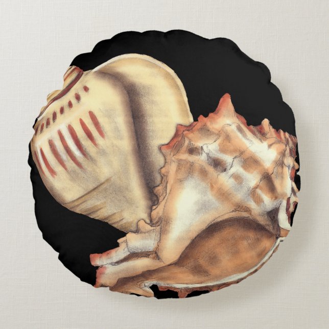 Artistic Conch Shells Round Pillow (Front)