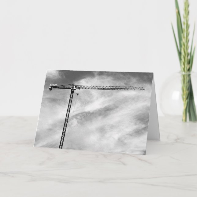 Artistic Construction Crane Black and White Photo Card (Front)