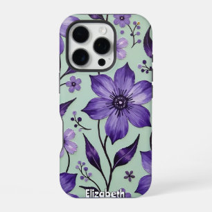 Artistic Cosmos Flowers on Blue iPhone 16 Pro Case