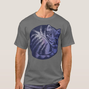 Artistic Curled Up Cat Cute Purple Tabby Cat Art  T-Shirt