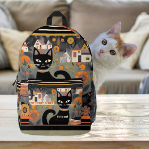 Artistic Cute Black Cat Printed Backpack