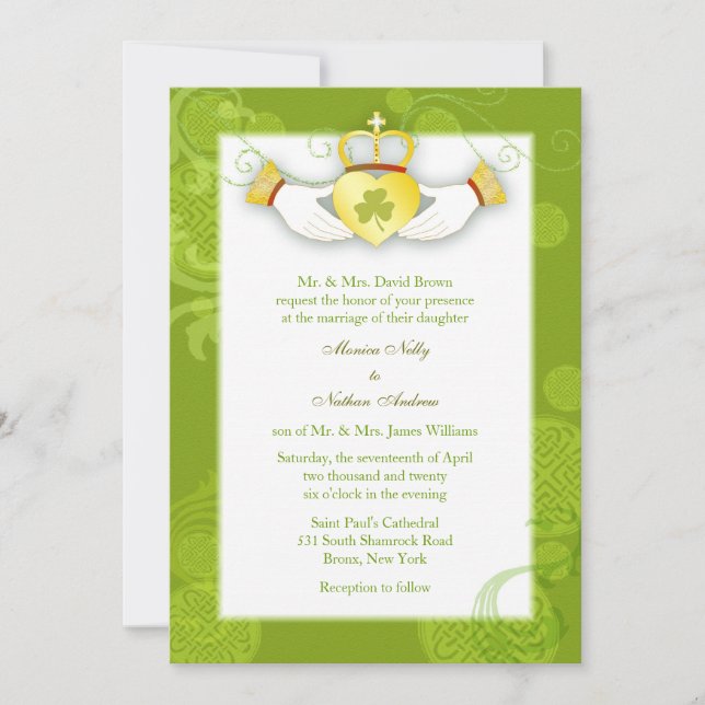 Artistic Cute Claddagh Heart Irish Wedding Invitation (Front)