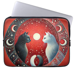Artistic Depiction of Yin and Yang Cats Laptop Sleeve