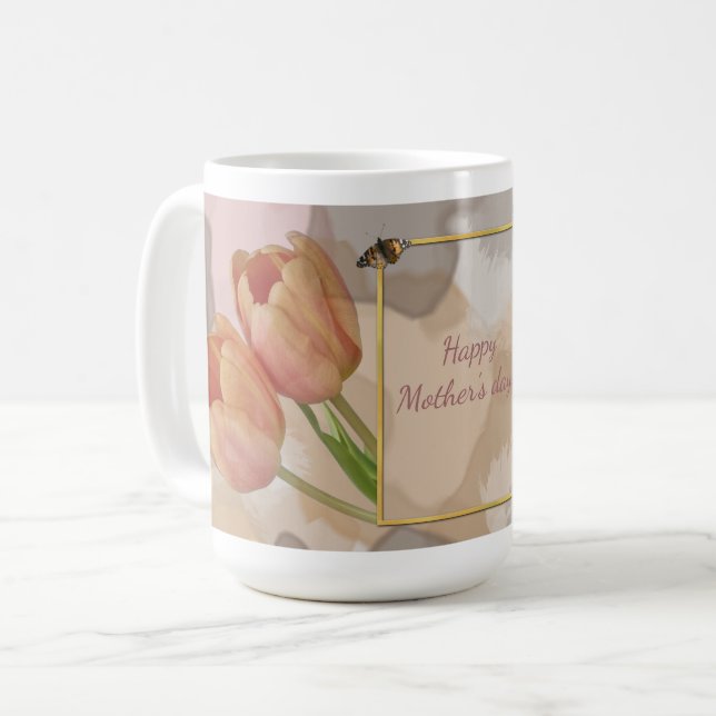 Artistic design with tulips and custom text coffee mug (Front Left)