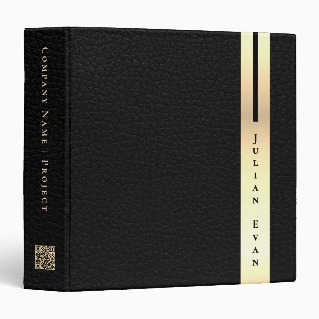 Artistic Detail Minimalist Black & Gold Qr code Binder (Front/Spine)