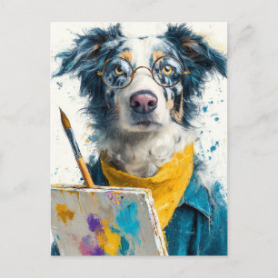 Artistic Dog Painter Portrait Holiday Postcard