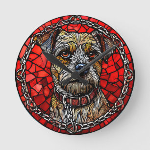 Artistic Dog Portrait Stained Glass Art Round Clock