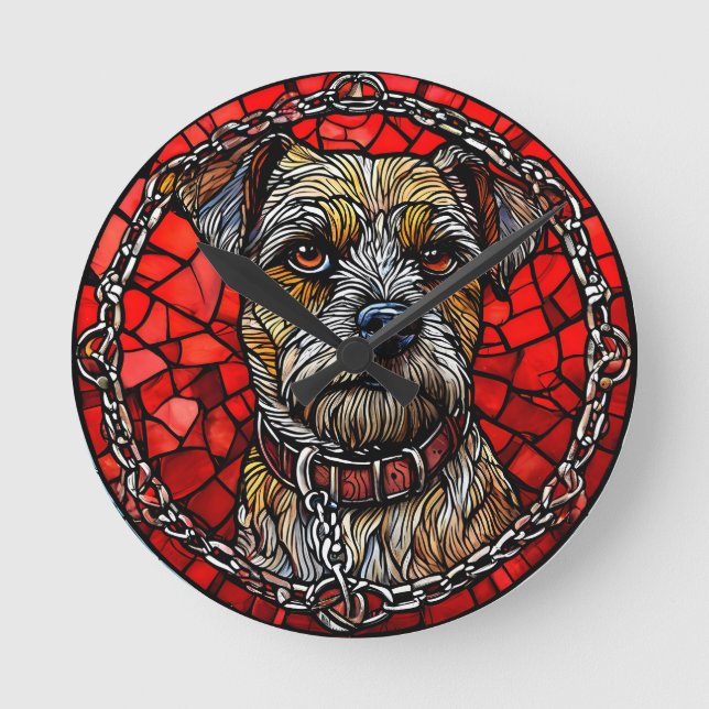 Artistic Dog Portrait Stained Glass Art Round Clock (Front)