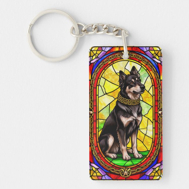 Artistic Dog Stained Glass Portrait Keychain (Front)