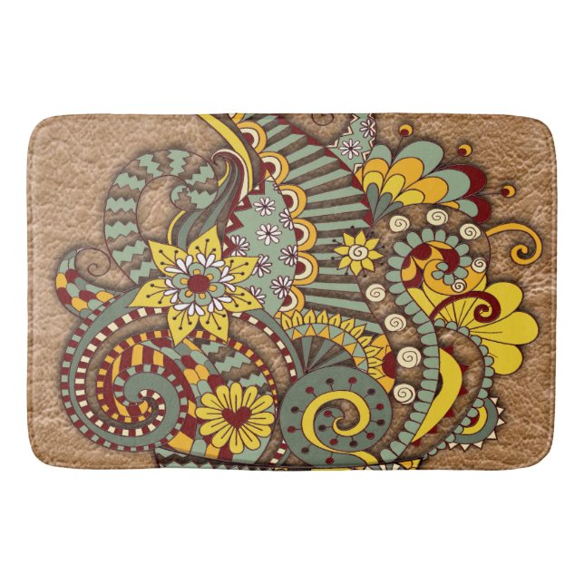 Artistic-doodle-drawing art bath mat (Front)