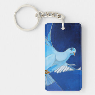 Artistic Dove Outline Art In Cerulean Blue Keychain