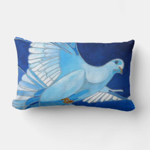 Artistic Dove Outline Art In Cerulean Blue Lumbar Pillow