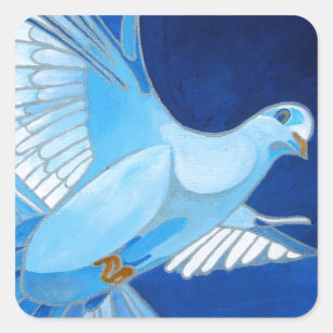 Artistic Dove Outline Art In Cerulean Blue Square Sticker